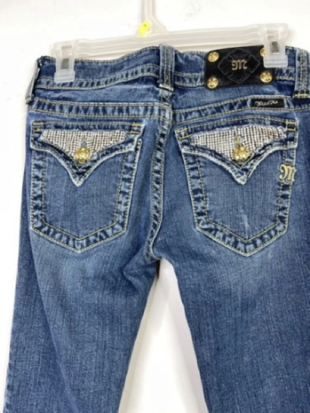 Miss Me Blue Skinny Jeans with Rhinestone-Trim Back Pockets